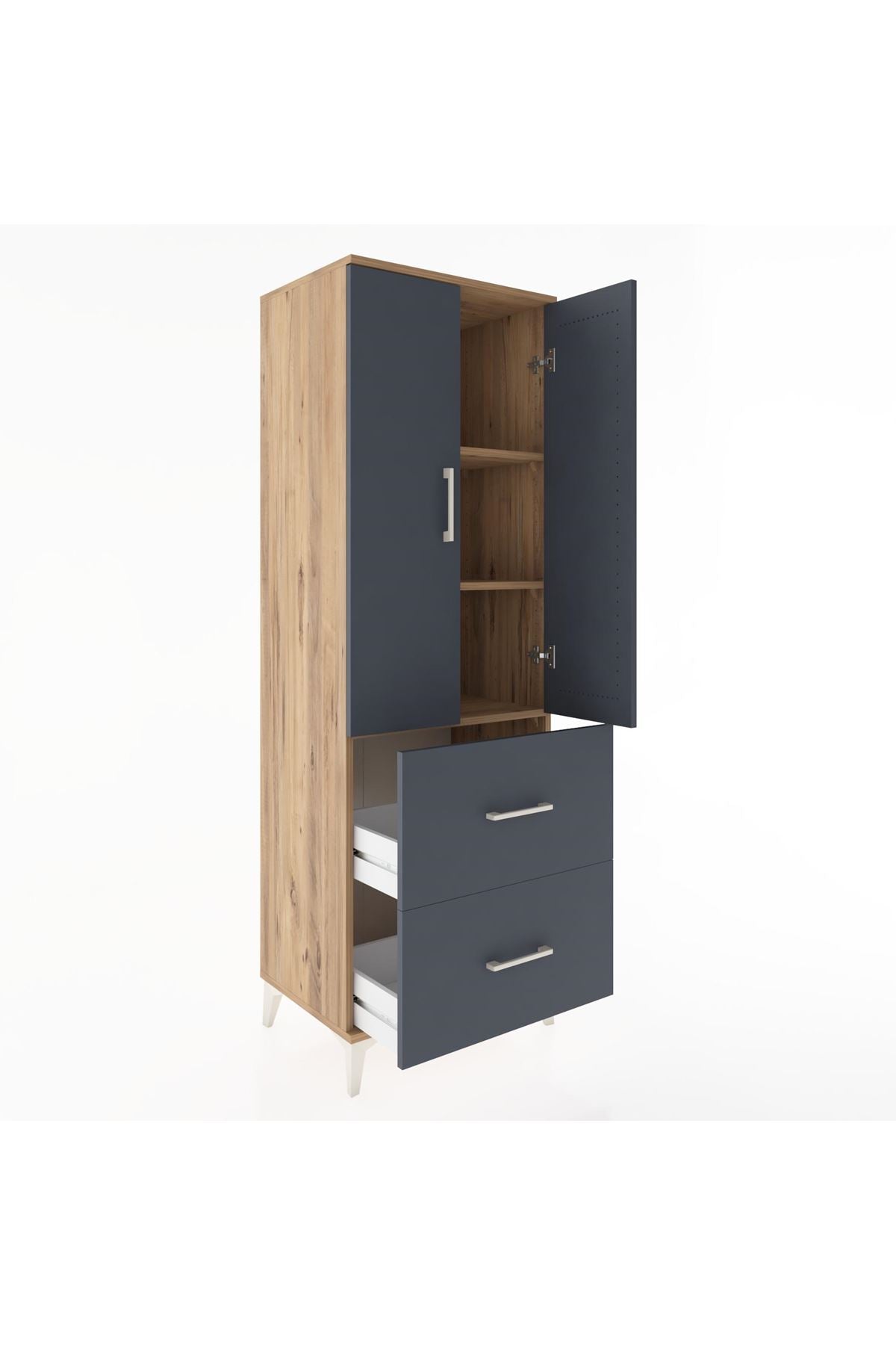 Hyperion Dolap 3 Raflı 2 Çekmeceli 2 Kapaklı 60x44x182 Çam-Antrasit