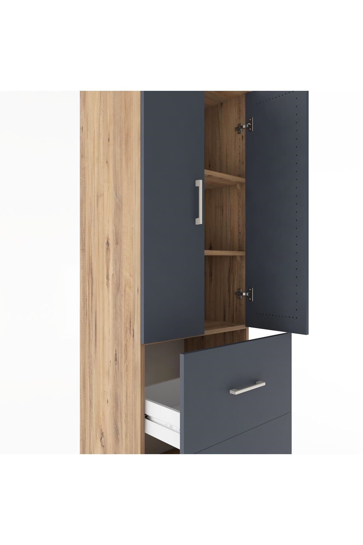 Hyperion Dolap 3 Raflı 2 Çekmeceli 2 Kapaklı 60x44x182 Çam-Antrasit