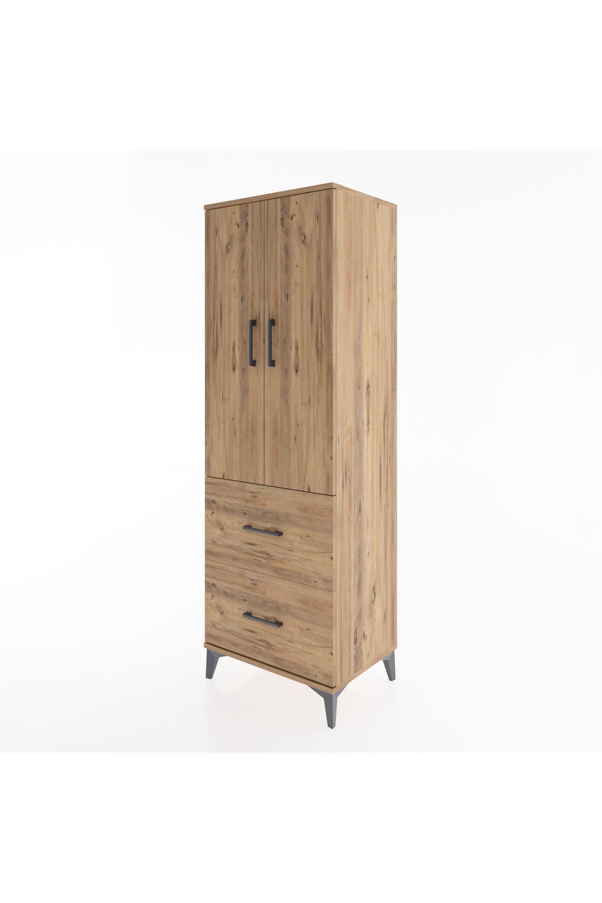 Hyperion Dolap 3 Raflı 2 Çekmeceli 2 Kapaklı 60x44x182 Çam-Çam