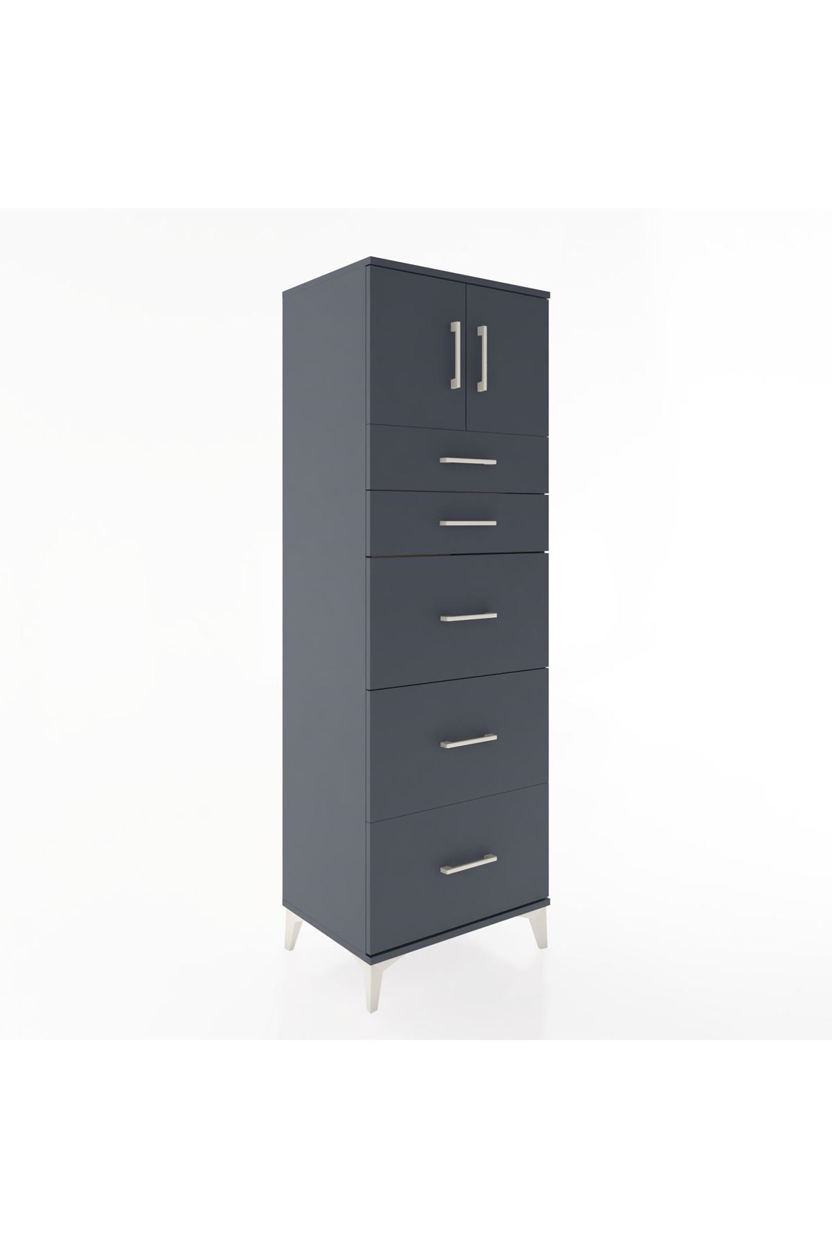Hyperion Dolap Tek Raflı 5 Çekmeceli 2 Kapaklı 60x44x182 - S56M022V5B