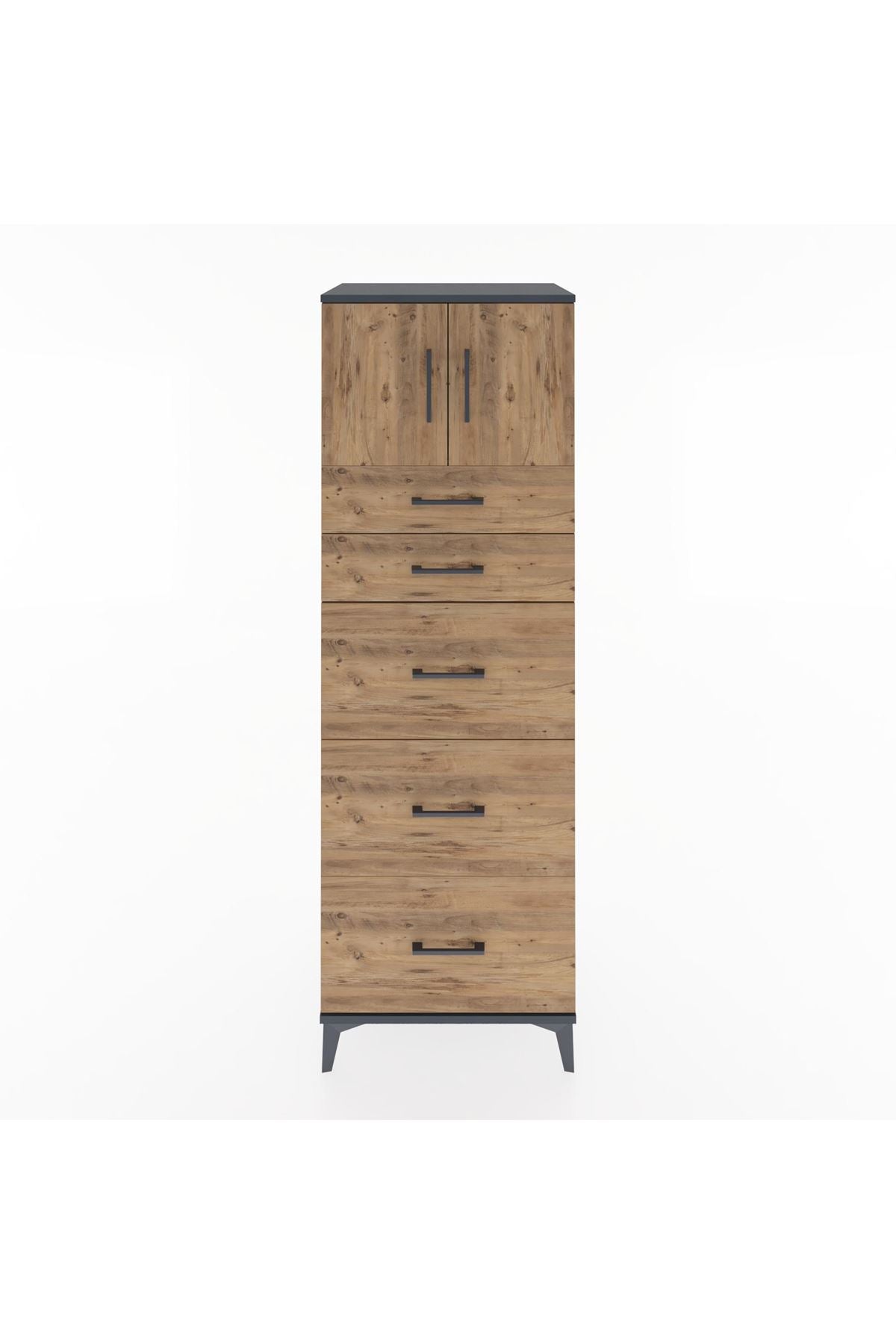Hyperion Dolap Tek Raflı 5 Çekmeceli 2 Kapaklı 60x44x182 - S56M022V6B