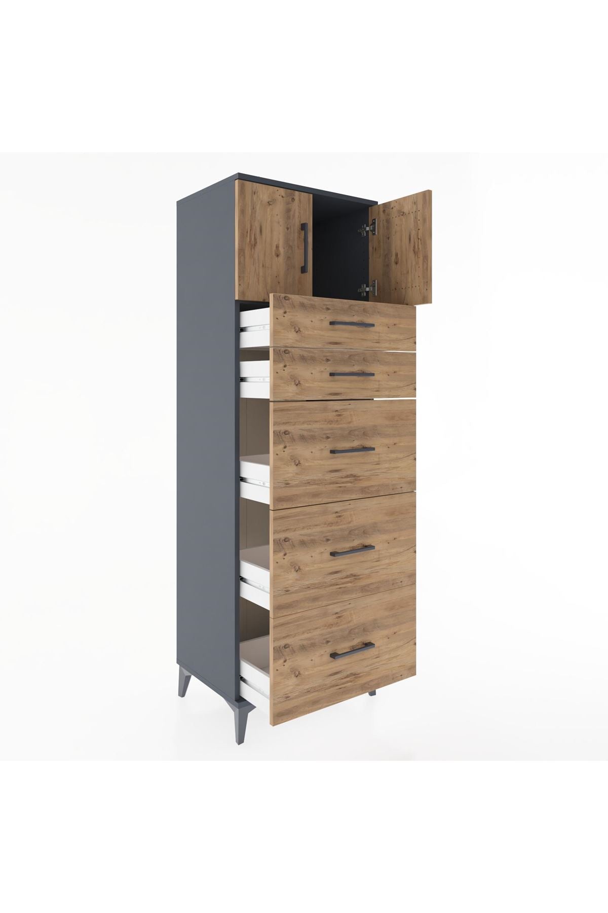Hyperion Dolap Tek Raflı 5 Çekmeceli 2 Kapaklı 60x44x182 - S56M022V6B