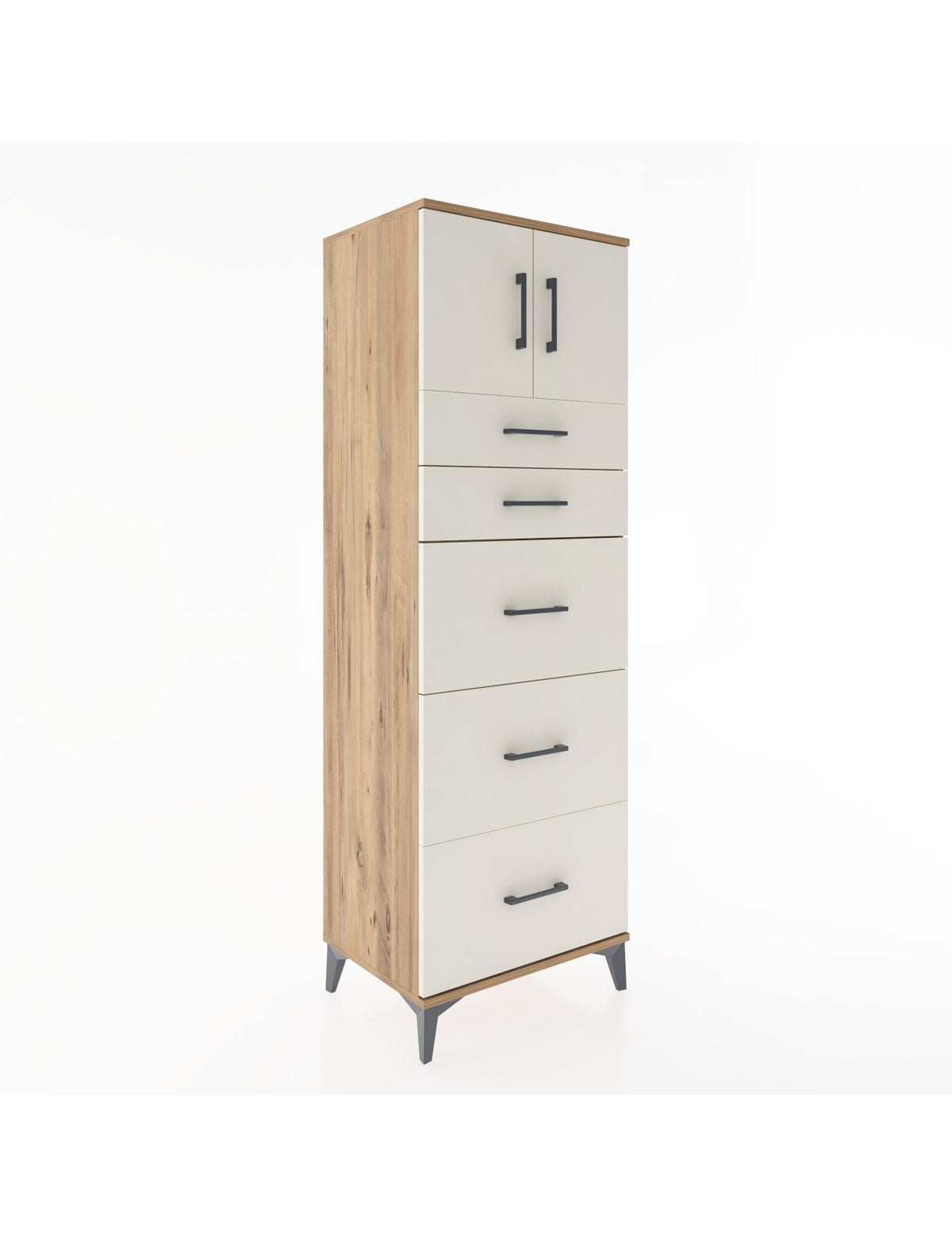 Hyperion Dolap Tek Raflı 5 Çekmeceli 2 Kapaklı 60x44x182 - S56M022V7B