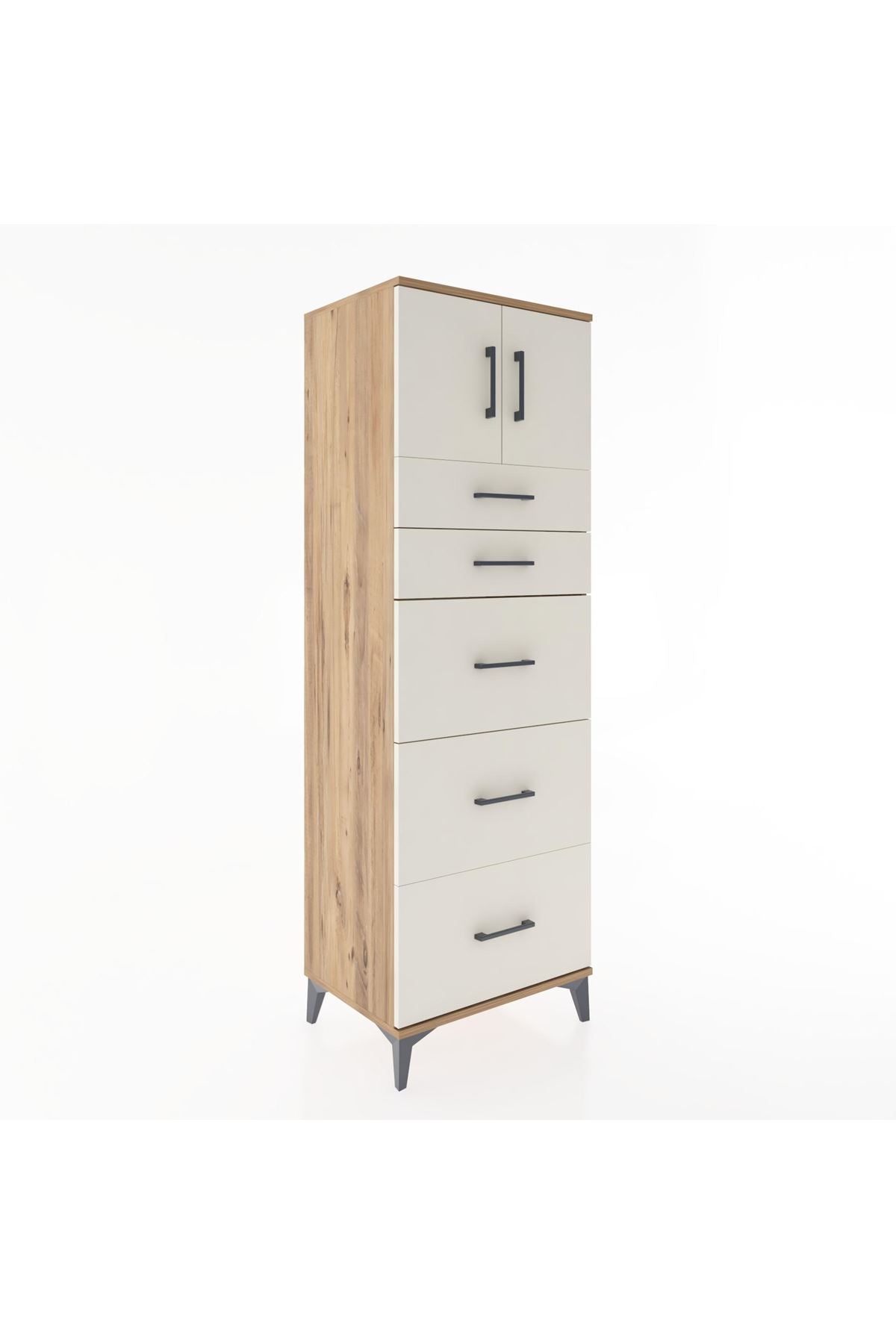Hyperion Dolap Tek Raflı 5 Çekmeceli 2 Kapaklı 60x44x182 - S56M022V7B