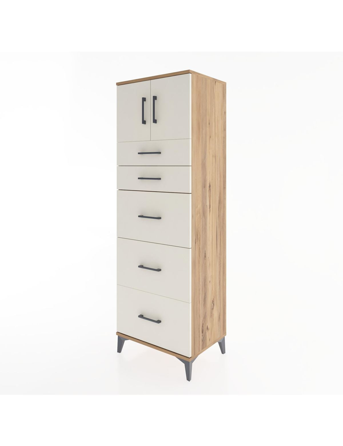 Hyperion Dolap Tek Raflı 5 Çekmeceli 2 Kapaklı 60x44x182 - S56M022V7B