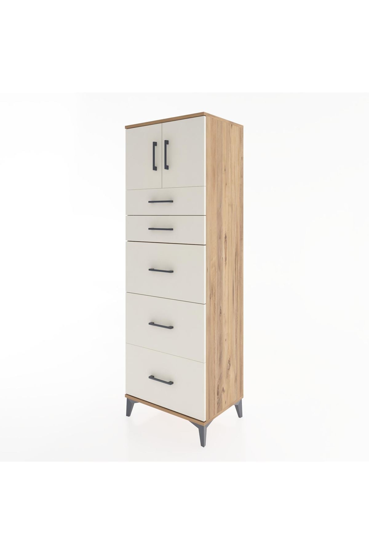 Hyperion Dolap Tek Raflı 5 Çekmeceli 2 Kapaklı 60x44x182 - S56M022V7B