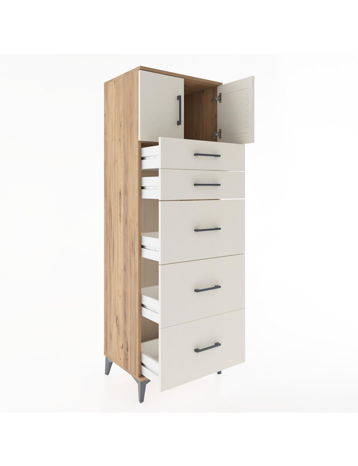 Hyperion Dolap Tek Raflı 5 Çekmeceli 2 Kapaklı 60x44x182 - S56M022V7B