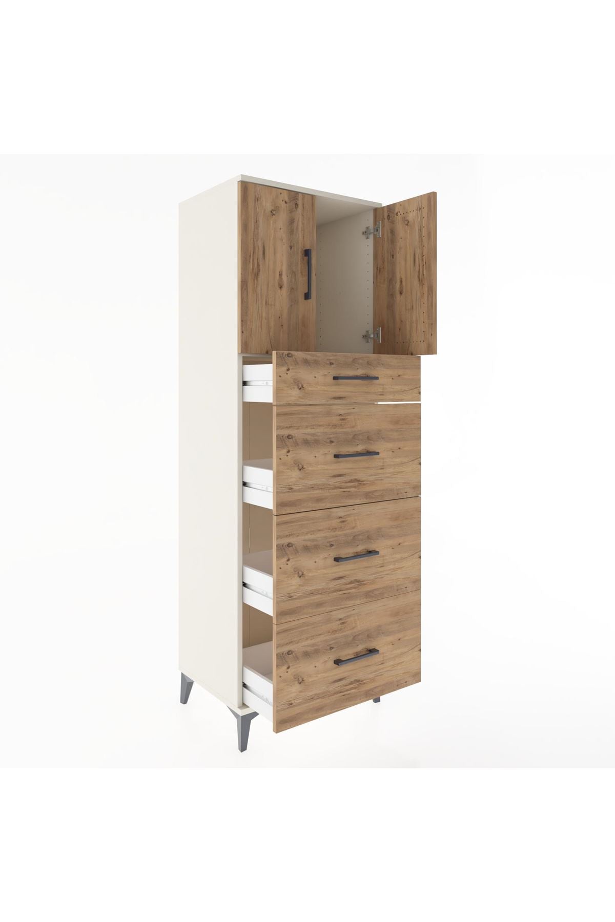 Hyperion Dolap Tek Raflı 4 Çekmeceli 2 Kapaklı 60x44x182 - S56M023V3B