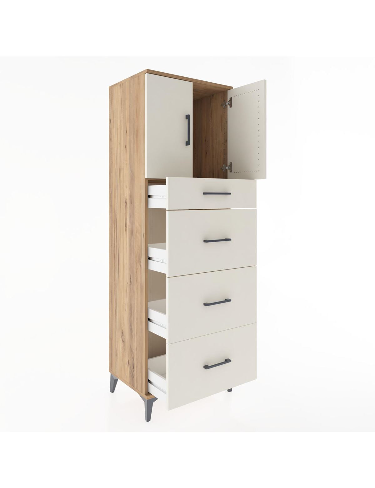 Hyperion Dolap Tek Raflı 4 Çekmeceli 2 Kapaklı 60x44x182 - S56M023V7B