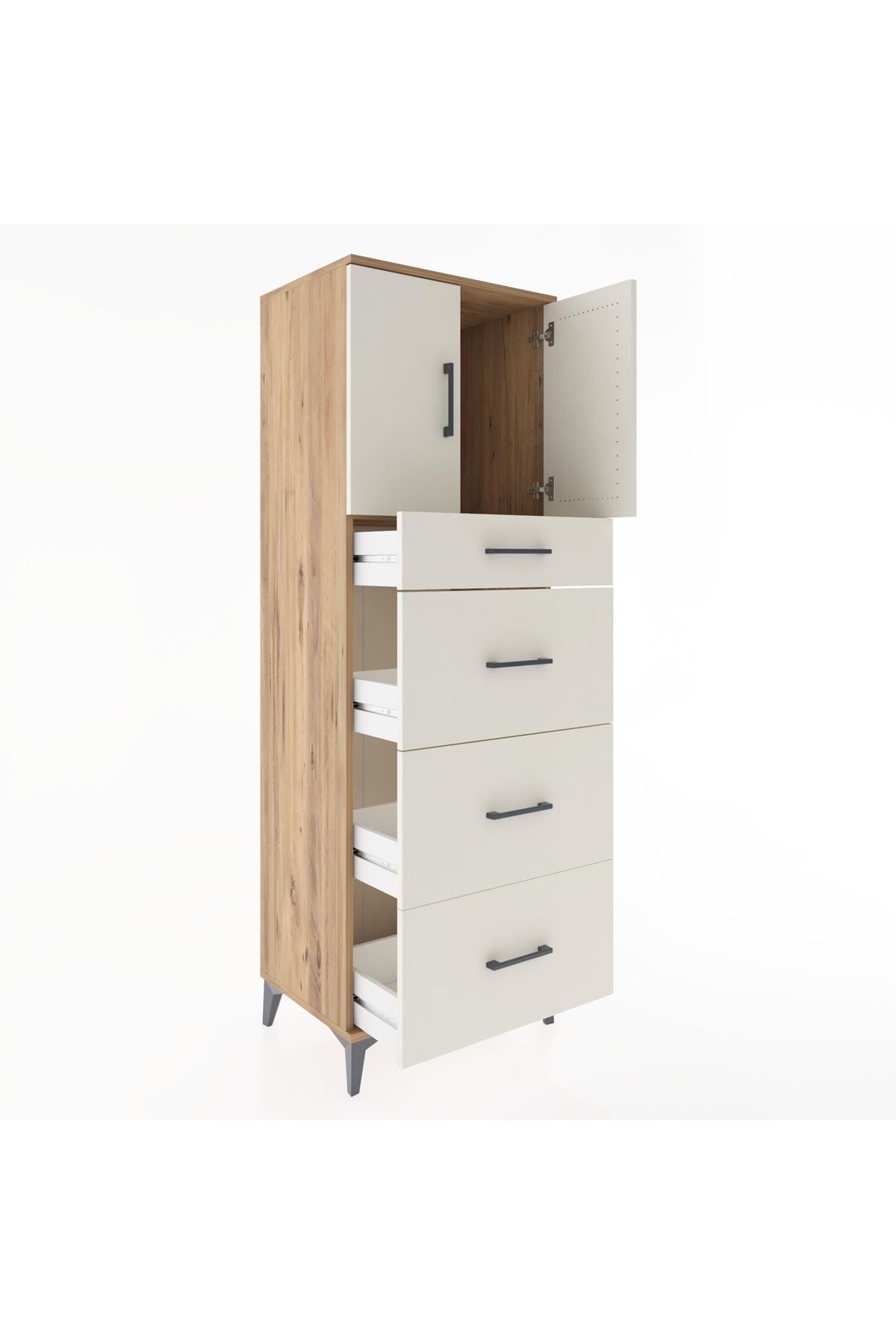 Hyperion Dolap Tek Raflı 4 Çekmeceli 2 Kapaklı 60x44x182 - S56M023V7B