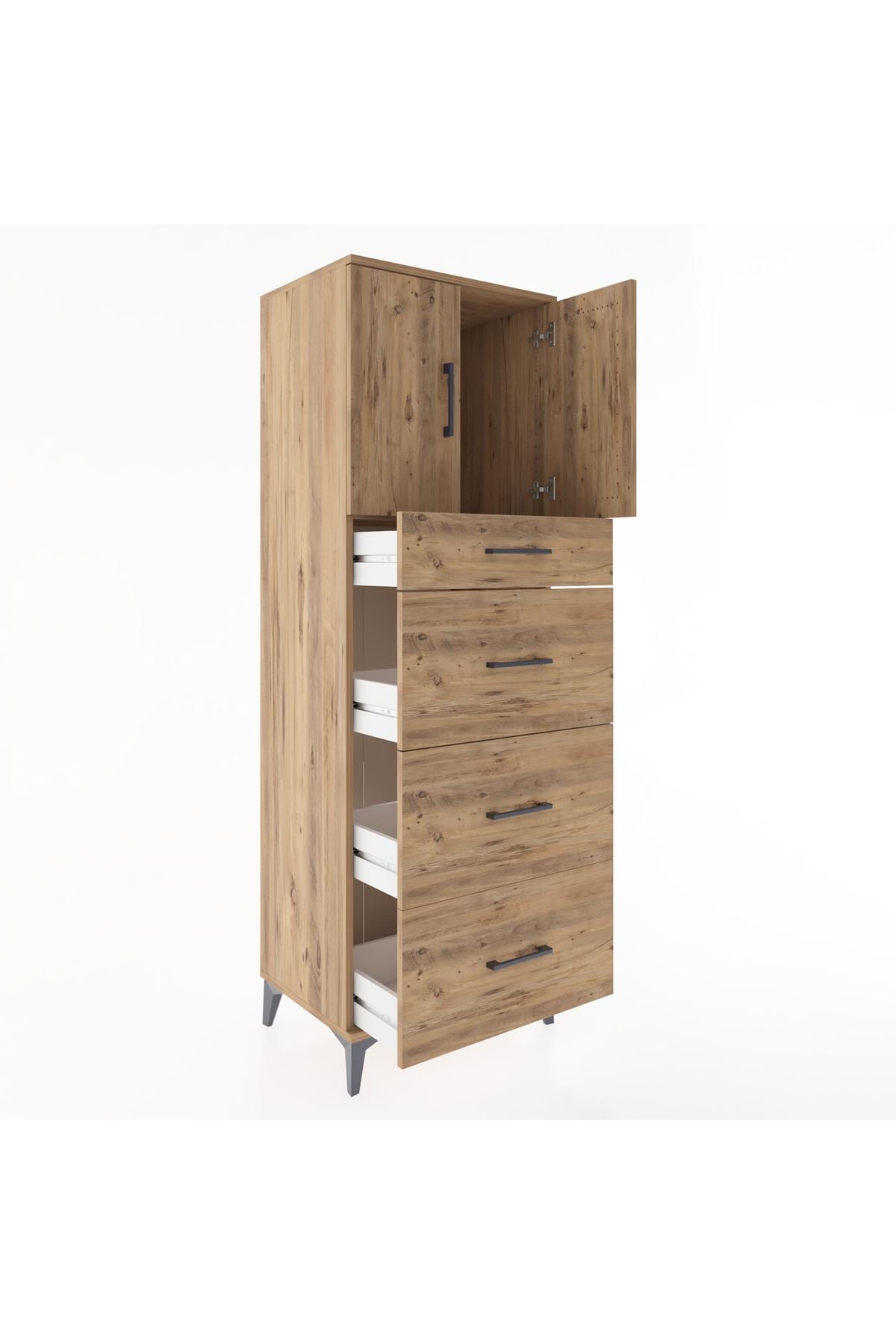 Hyperion Dolap Tek Raflı 4 Çekmeceli 2 Kapaklı 60x44x182 - S56M023V9B