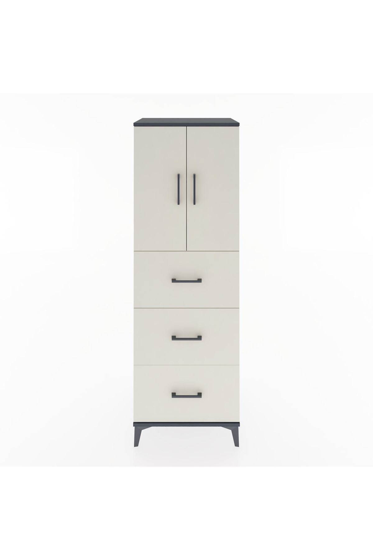 Hyperion Dolap 2 Raflı 3 Çekmeceli 2 Kapaklı 60x44x182 Antrasit-Aytaşı