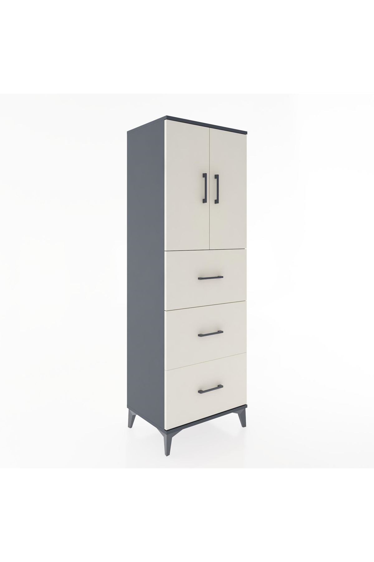 Hyperion Dolap 2 Raflı 3 Çekmeceli 2 Kapaklı 60x44x182 Antrasit-Aytaşı