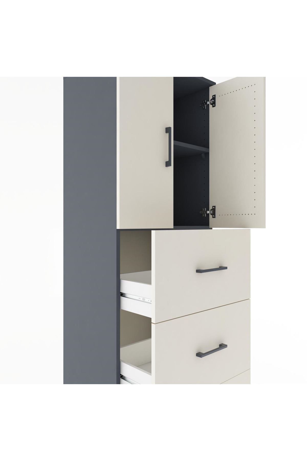 Hyperion Dolap 2 Raflı 3 Çekmeceli 2 Kapaklı 60x44x182 Antrasit-Aytaşı