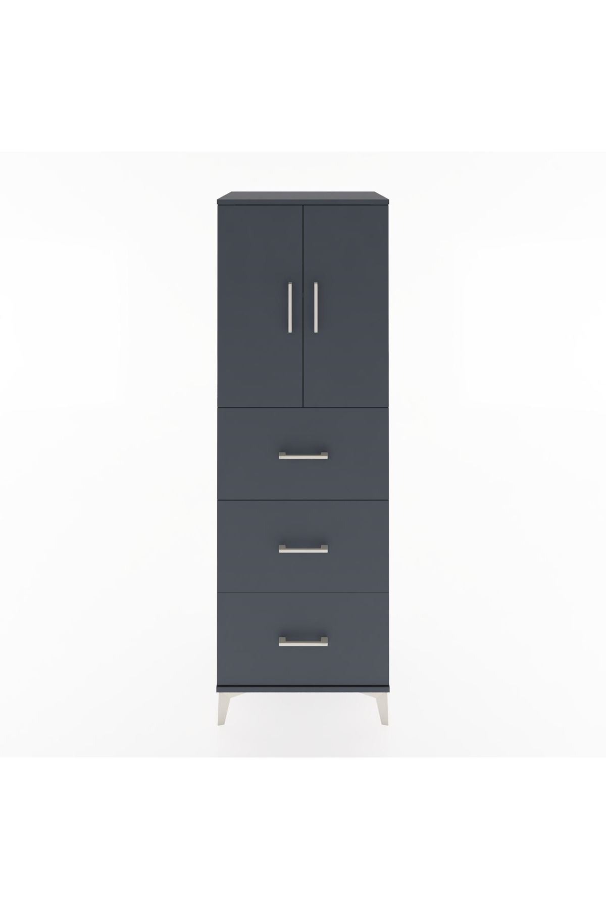 Hyperion Dolap 2 Raflı 3 Çekmeceli 2 Kapaklı 60x44x182 Antrasit-Antrasit