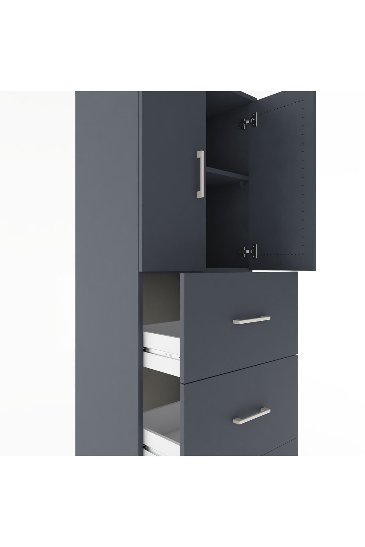 Hyperion Dolap 2 Raflı 3 Çekmeceli 2 Kapaklı 60x44x182 Antrasit-Antrasit