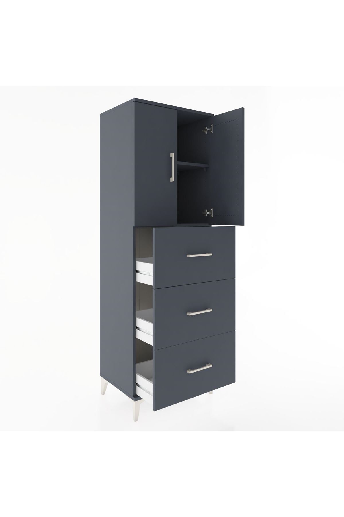 Hyperion Dolap 2 Raflı 3 Çekmeceli 2 Kapaklı 60x44x182 Antrasit-Antrasit