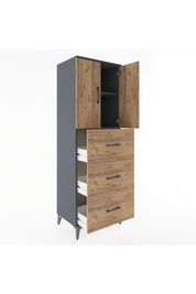 Hyperion Dolap 2 Raflı 3 Çekmeceli 2 Kapaklı 60x44x182 Antrasit-Çam