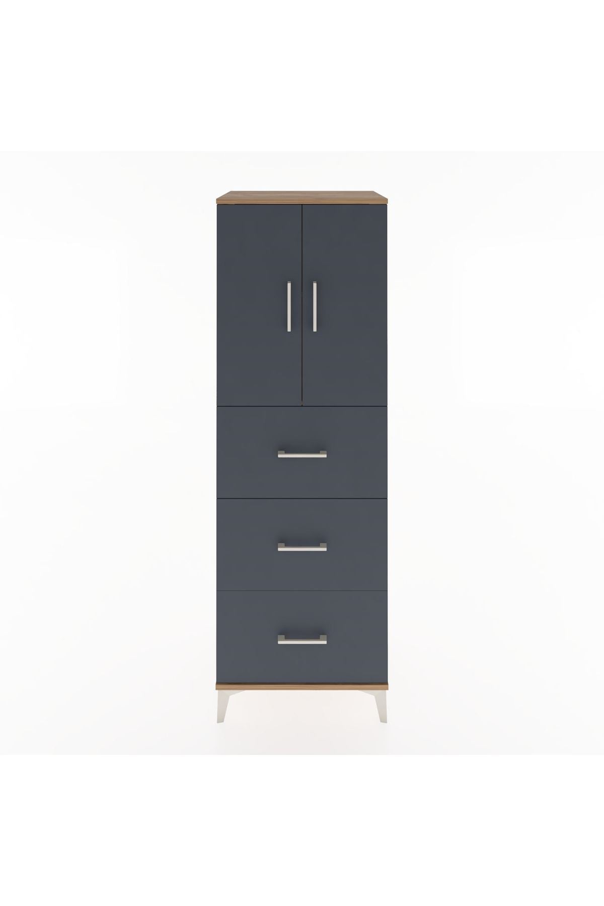 Hyperion Dolap 2 Raflı 3 Çekmeceli 2 Kapaklı 60x44x182 Çam-Antrasit