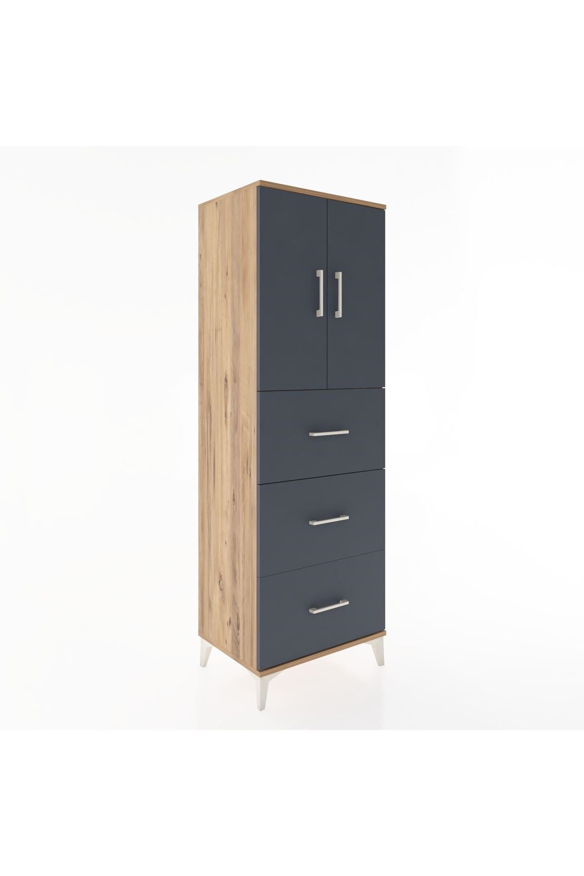 Hyperion Dolap 2 Raflı 3 Çekmeceli 2 Kapaklı 60x44x182 Çam-Antrasit