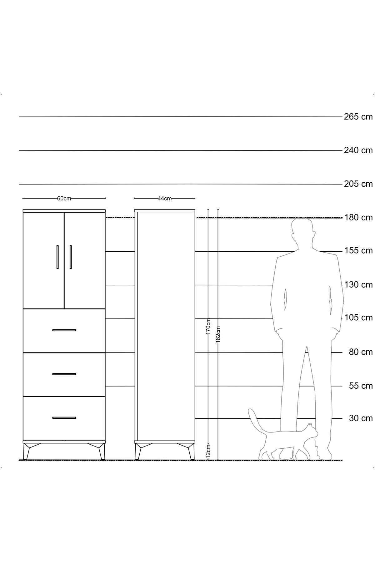 Hyperion Dolap 2 Raflı 3 Çekmeceli 2 Kapaklı 60x44x182 Çam-Antrasit