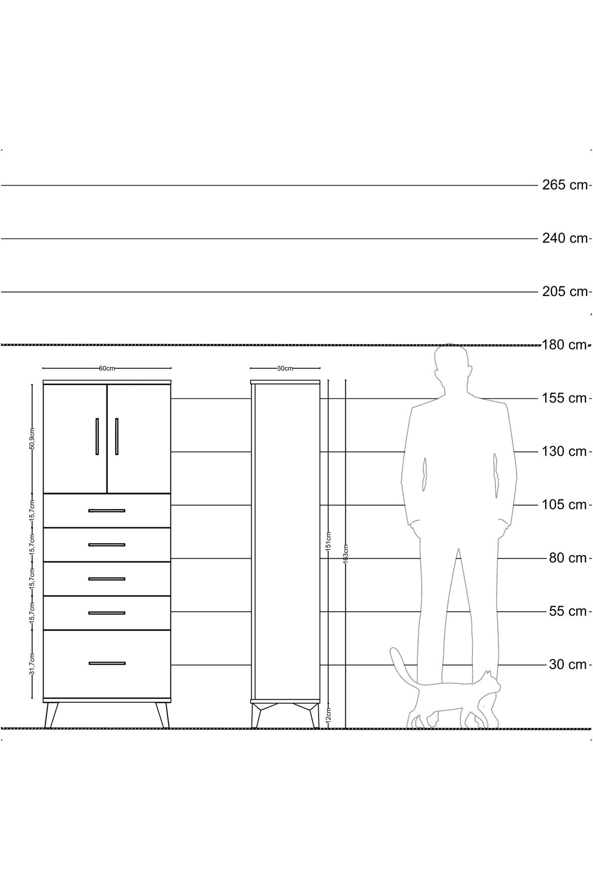 Arges Dolap 2 Raflı 5 Çekmeceli 2 Kapaklı 60x30x163 Antrasit-Aytaşı