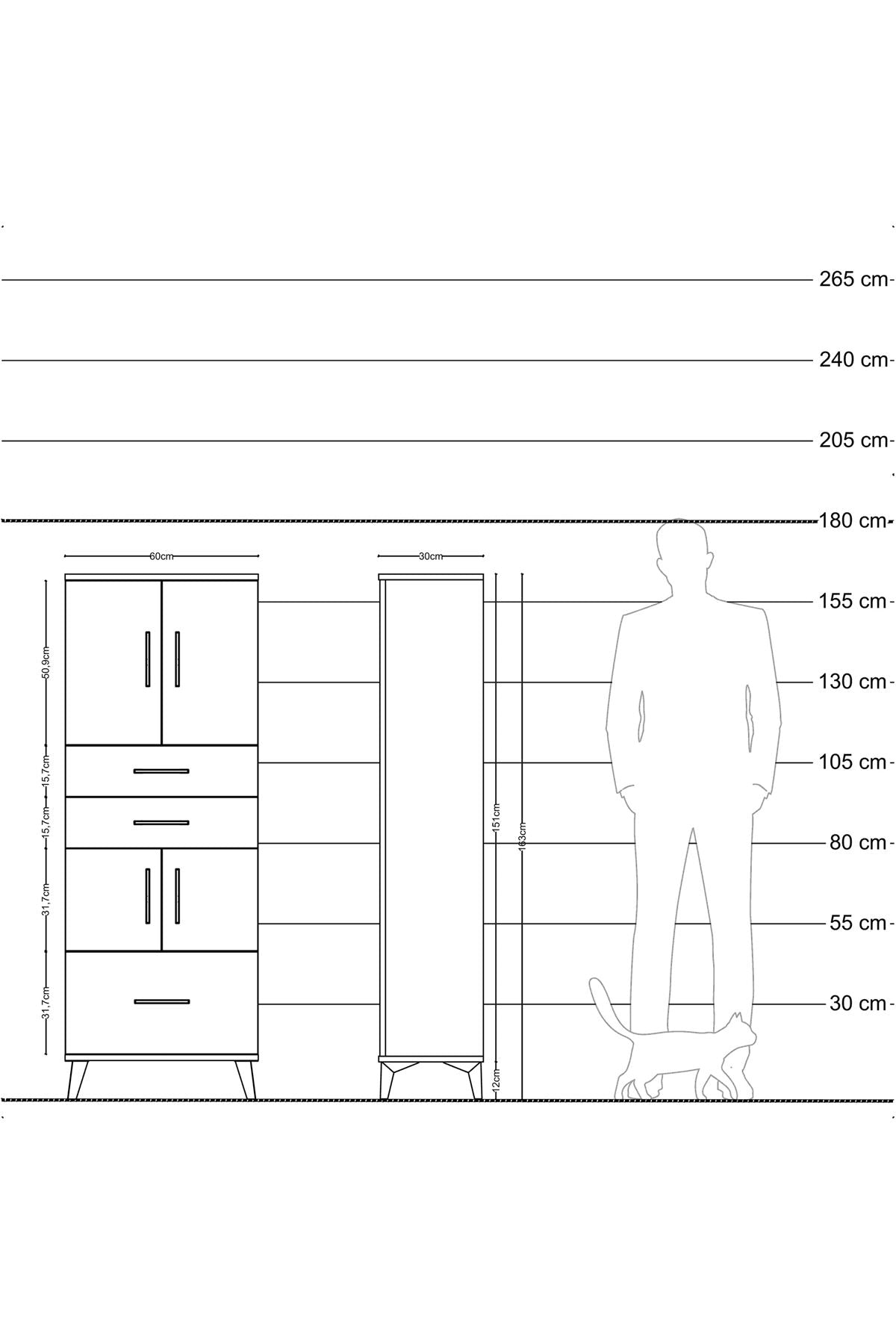 Arges Dolap 3 Raflı 3 Çekmeceli 4 Kapaklı 60x30x163 Antrasit-Aytaşı