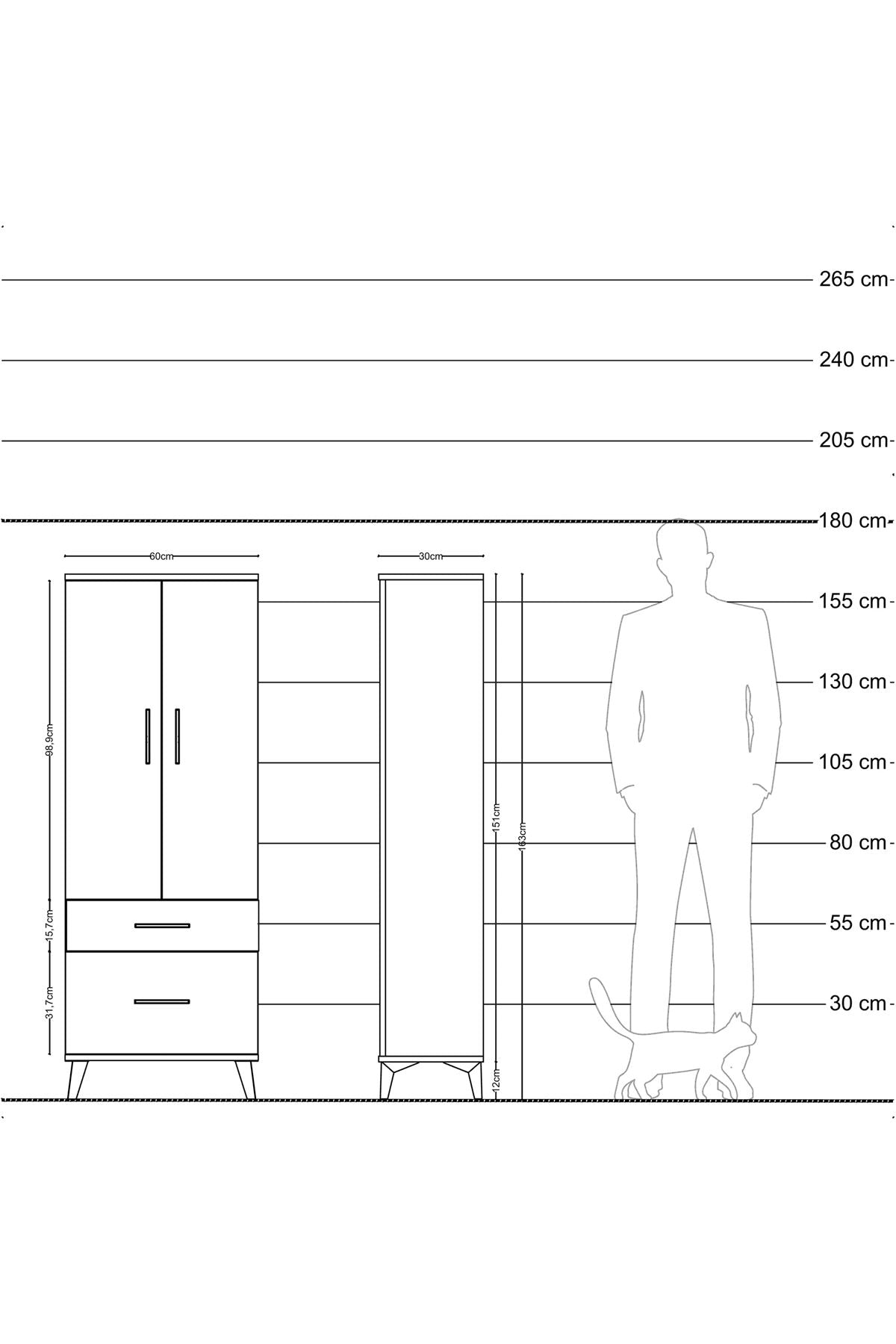 Arges Dolap 3 Raflı 2 Çekmeceli 2 Kapaklı 60x30x163 Antrasit-Çam