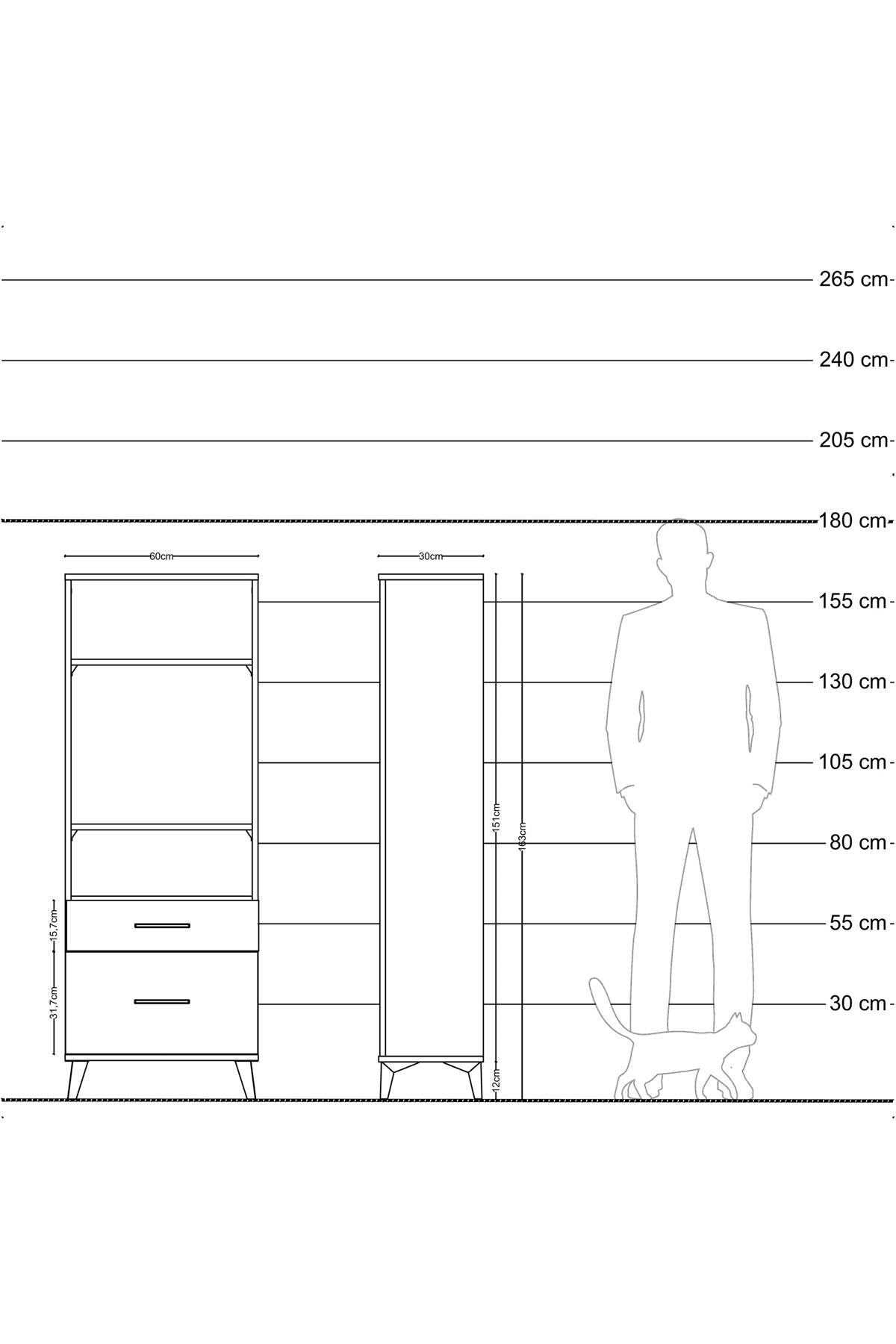 Arges Dolap 3 Raflı 2 Çekmeceli 60x30x163 Çam-Çam