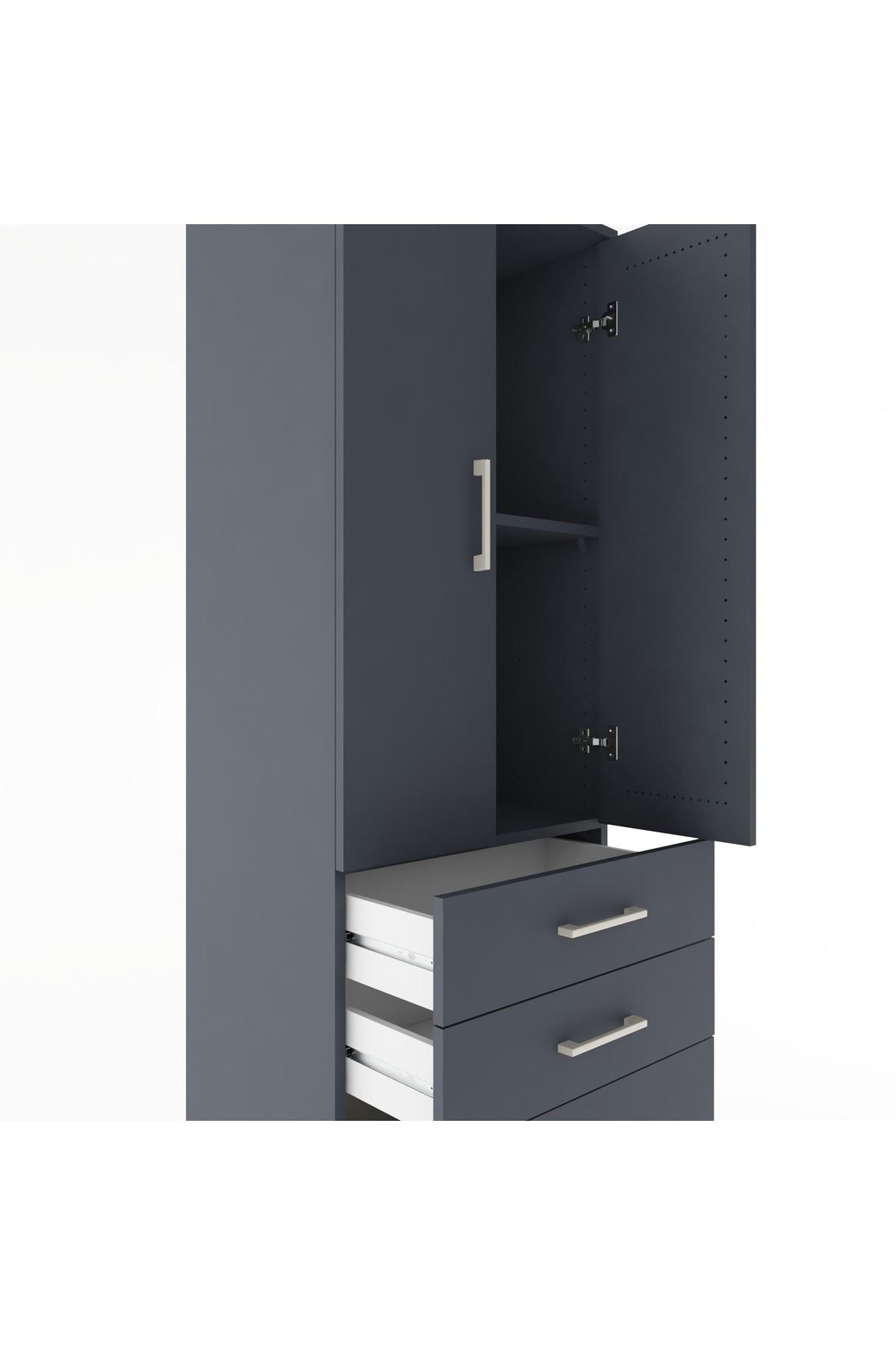 Hyperion Dolap 2 Raflı 3 Çekmeceli 2 Kapaklı 60x44x182 Antrasit-Antrasit