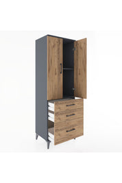 Hyperion Dolap 2 Raflı 3 Çekmeceli 2 Kapaklı 60x44x182 Antrasit-Çam
