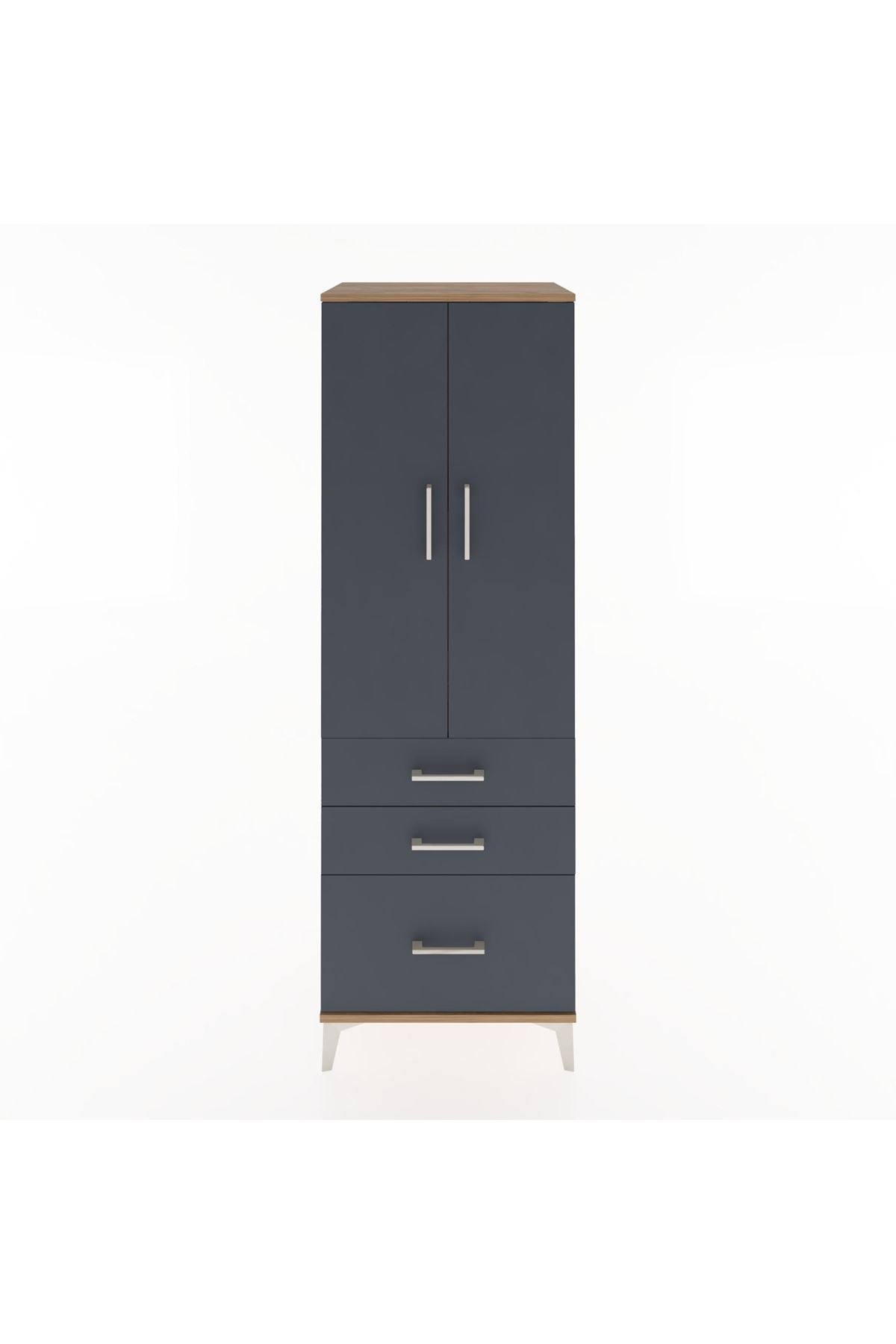 Hyperion Dolap 2 Raflı 3 Çekmeceli 2 Kapaklı 60x44x182 Çam-Antrasit