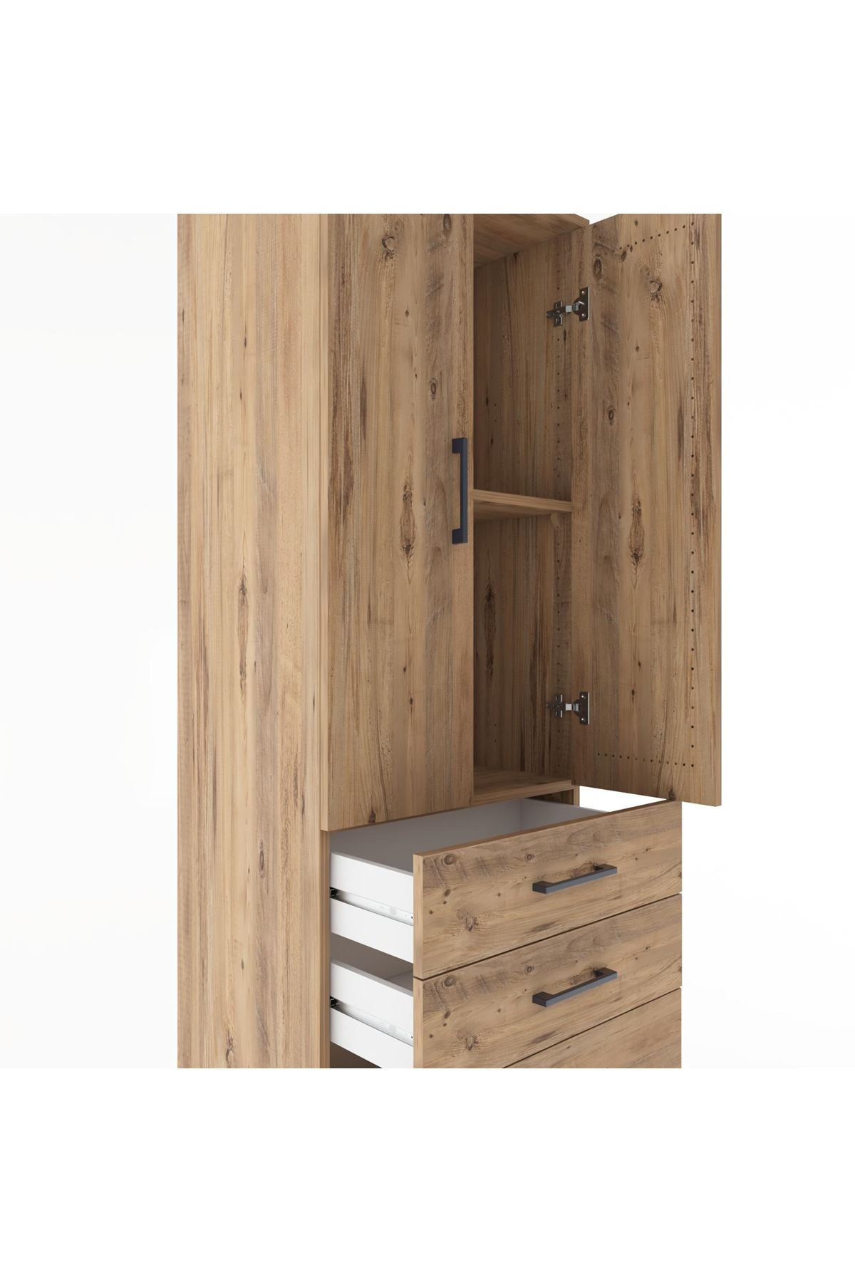 Hyperion Dolap 2 Raflı 3 Çekmeceli 2 Kapaklı 60x44x182 Çam-Çam