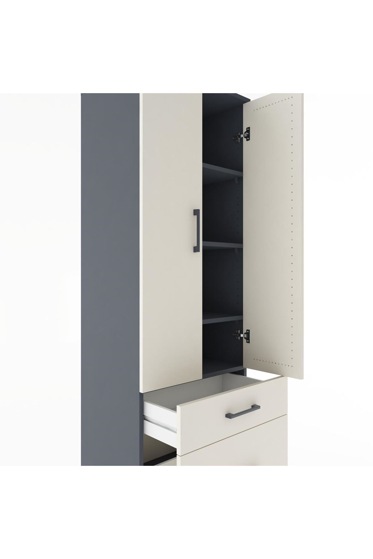 Hyperion Dolap 4 Raflı 2 Çekmeceli 2 Kapaklı 60x44x182 Antrasit-Aytaşı