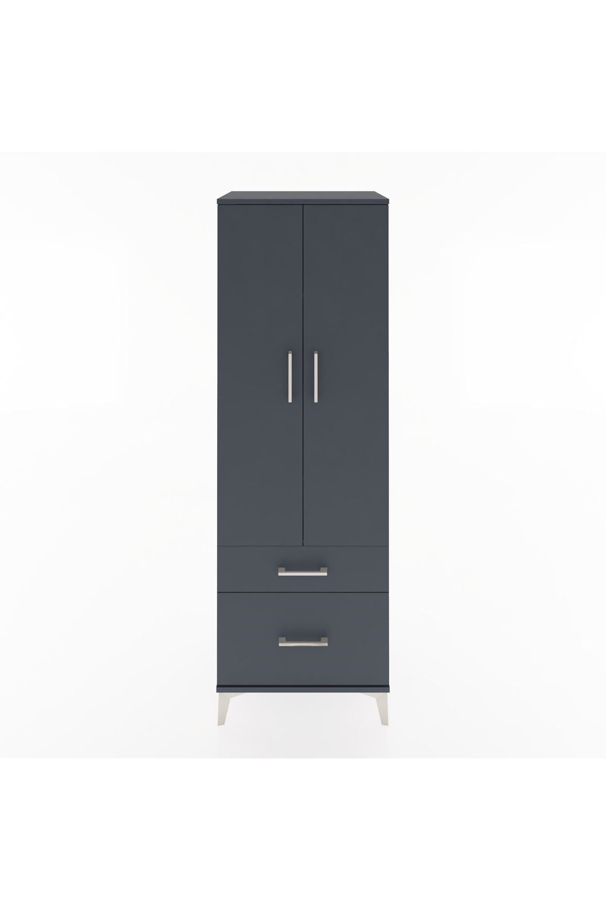 Hyperion Dolap 4 Raflı 2 Çekmeceli 2 Kapaklı 60x44x182 Antrasit-Antrasit