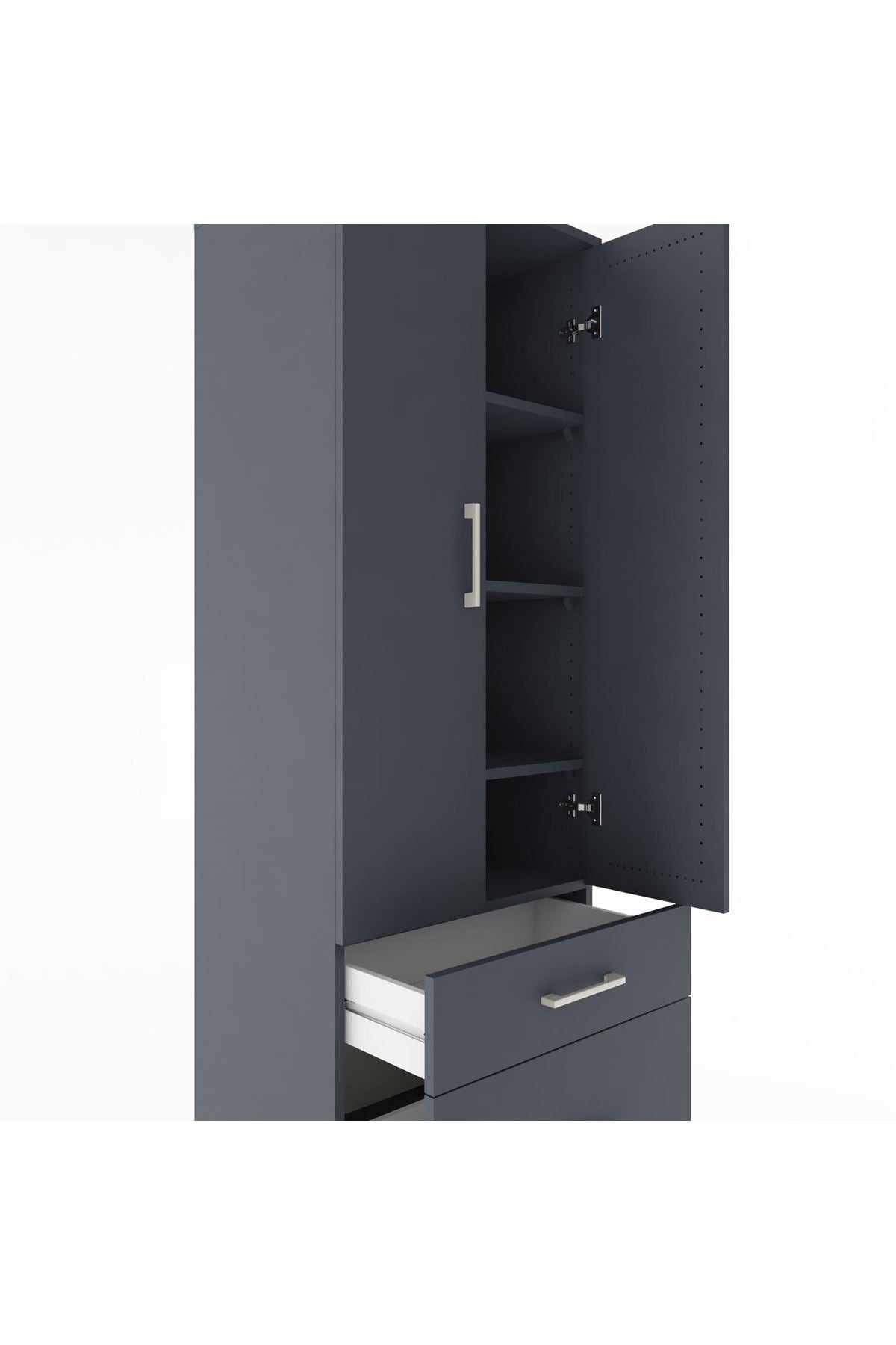 Hyperion Dolap 4 Raflı 2 Çekmeceli 2 Kapaklı 60x44x182 Antrasit-Antrasit