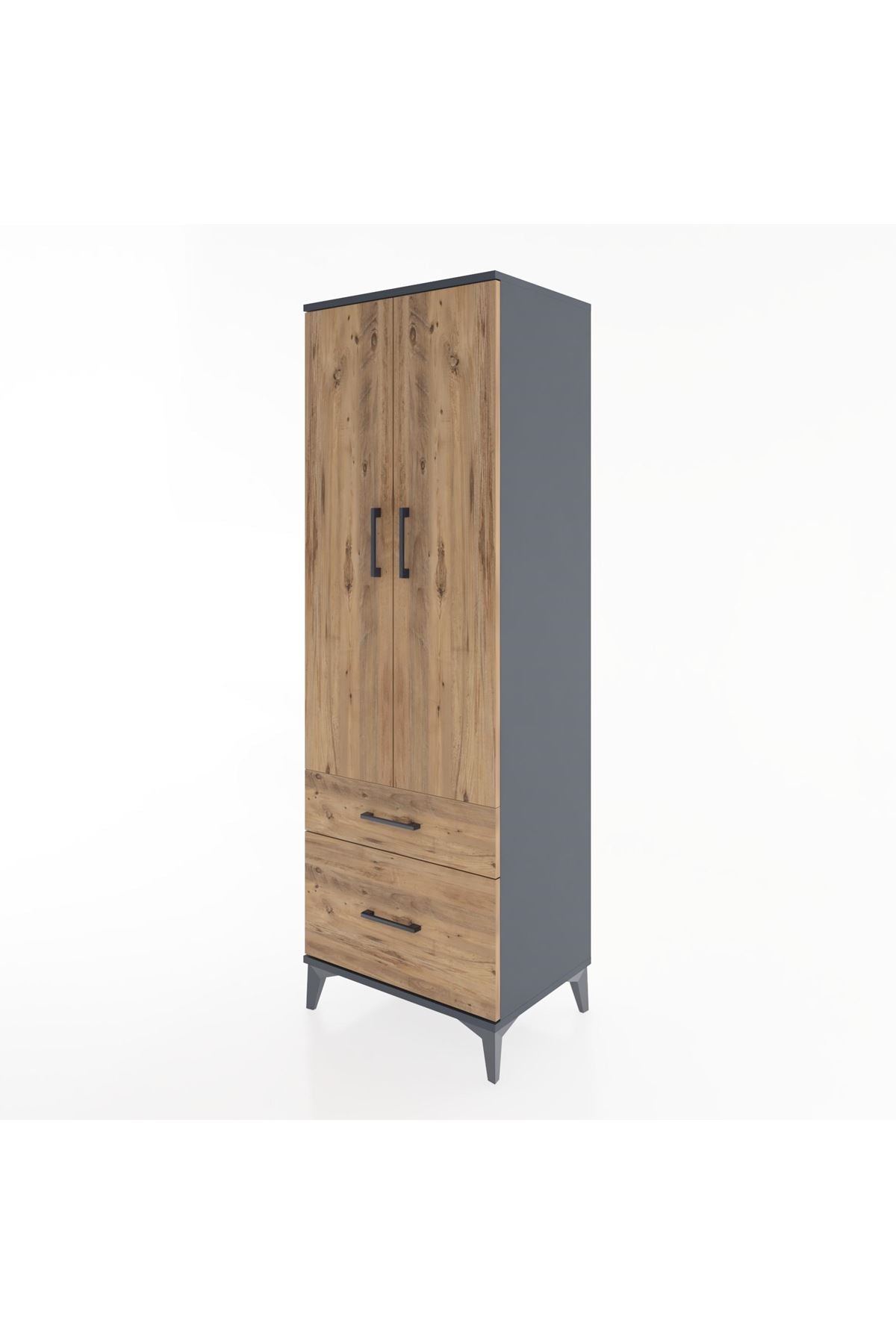 Hyperion Dolap 4 Raflı 2 Çekmeceli 2 Kapaklı 60x44x182 Antrasit-Çam