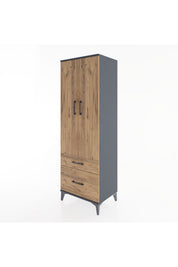 Hyperion Dolap 4 Raflı 2 Çekmeceli 2 Kapaklı 60x44x182 Antrasit-Çam