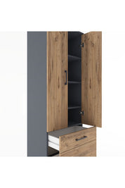 Hyperion Dolap 4 Raflı 2 Çekmeceli 2 Kapaklı 60x44x182 Antrasit-Çam