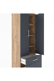 Hyperion Dolap 4 Raflı 2 Çekmeceli 2 Kapaklı 60x44x182 Çam-Antrasit
