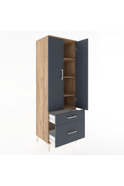 Hyperion Dolap 4 Raflı 2 Çekmeceli 2 Kapaklı 60x44x182 Çam-Antrasit