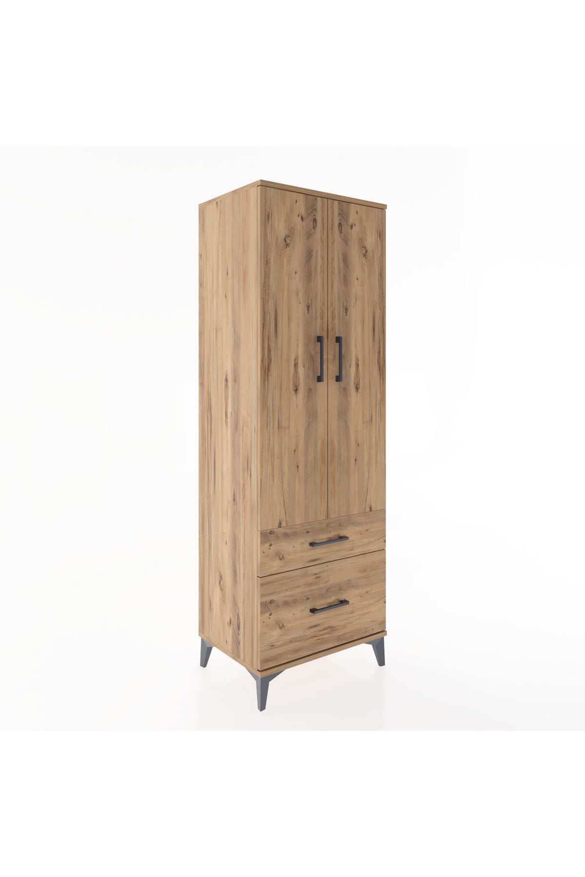 Hyperion Dolap 4 Raflı 2 Çekmeceli 2 Kapaklı 60x44x182 Çam-Çam