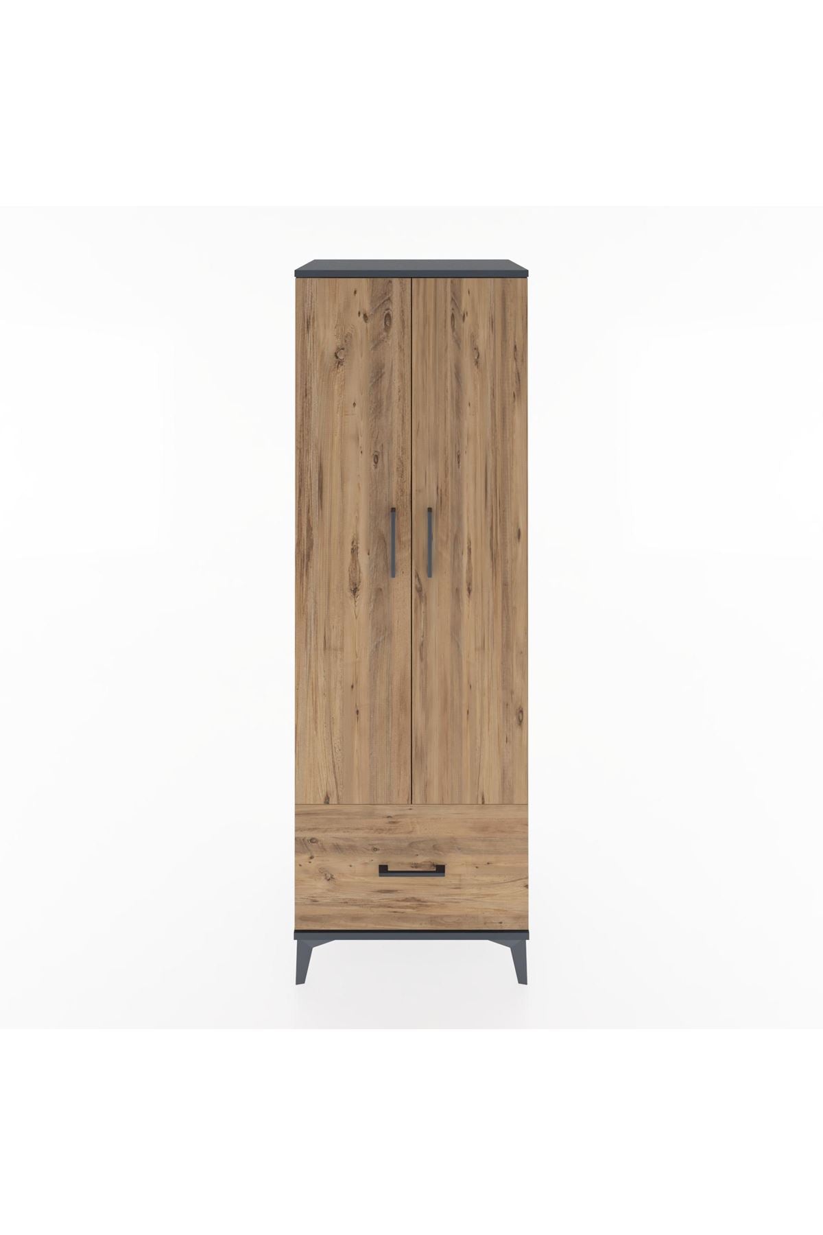 Hyperion Dolap 4 Raflı Tek Çekmeceli 2 Kapaklı 60x44x182 Antrasit-Çam