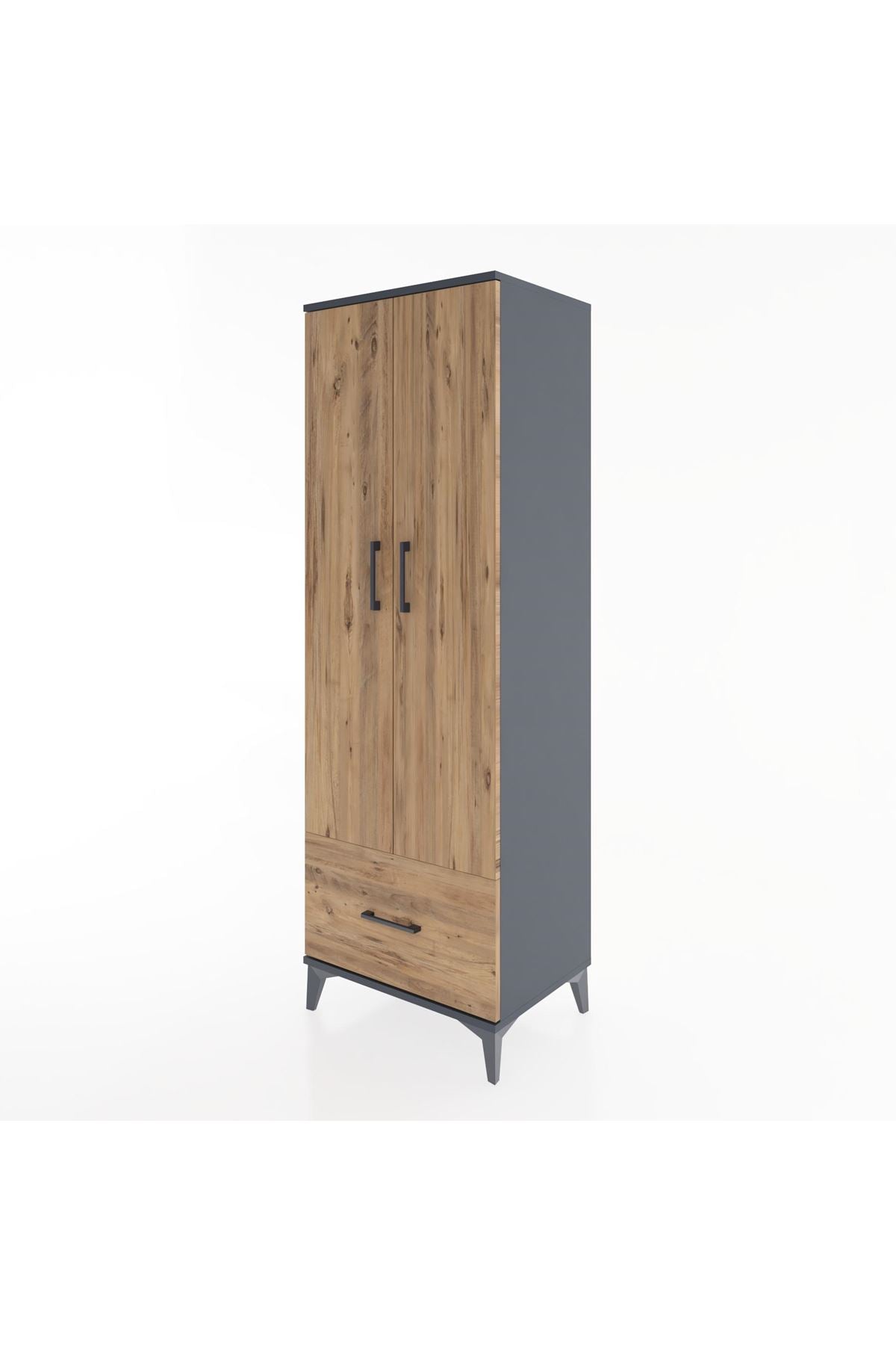 Hyperion Dolap 4 Raflı Tek Çekmeceli 2 Kapaklı 60x44x182 Antrasit-Çam