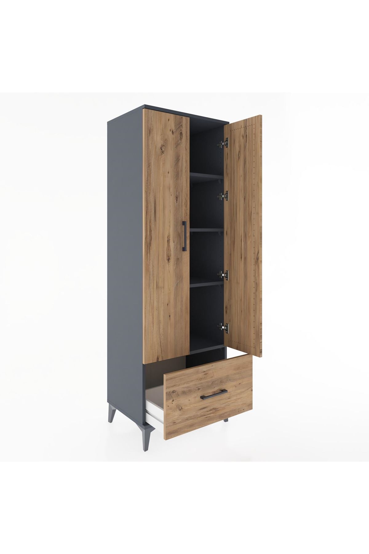 Hyperion Dolap 4 Raflı Tek Çekmeceli 2 Kapaklı 60x44x182 Antrasit-Çam