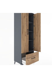 Hyperion Dolap 4 Raflı Tek Çekmeceli 2 Kapaklı 60x44x182 Antrasit-Çam