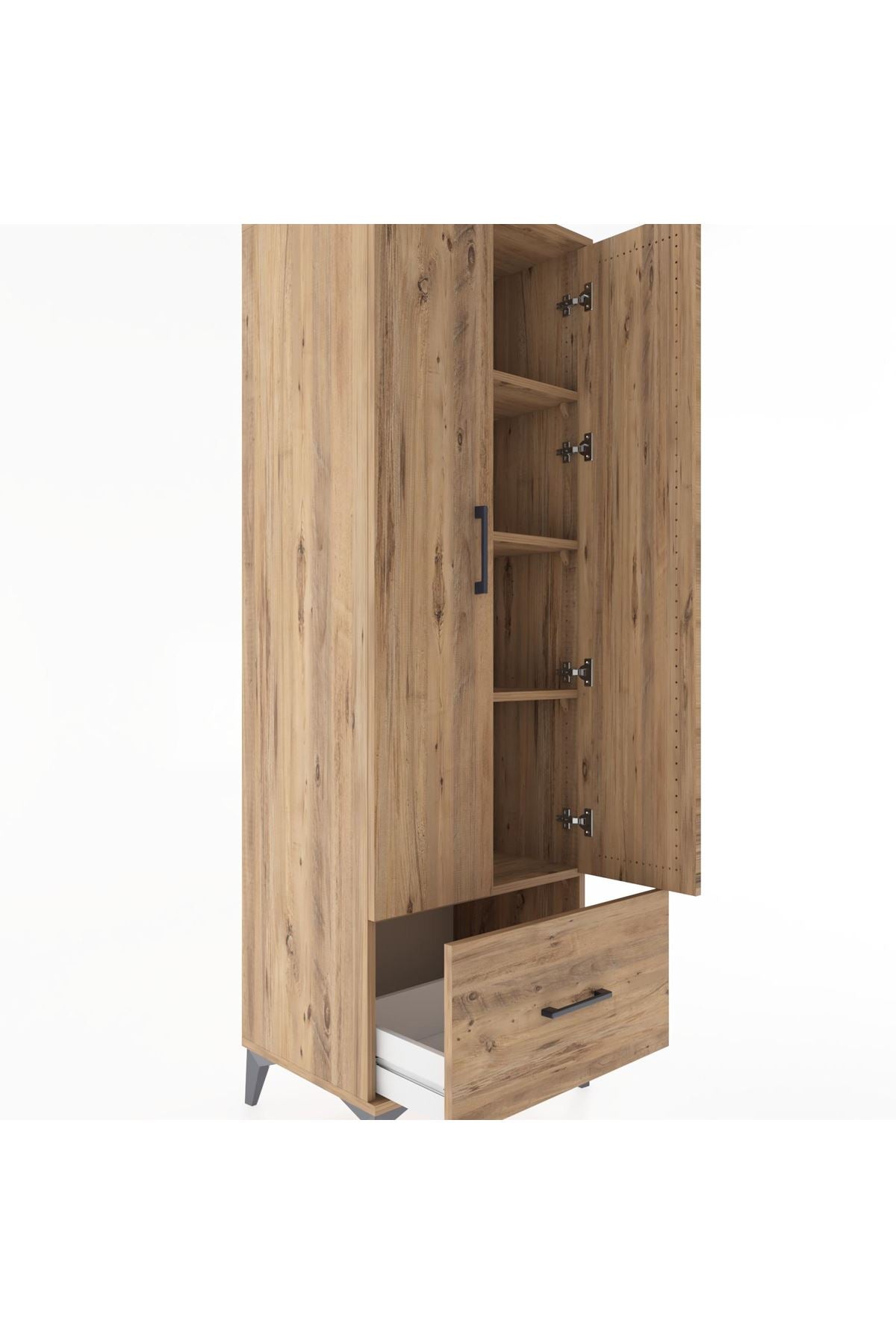 Hyperion Dolap 4 Raflı Tek Çekmeceli 2 Kapaklı 60x44x182 Çam-Çam