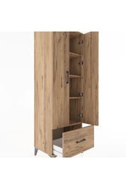 Hyperion Dolap 4 Raflı Tek Çekmeceli 2 Kapaklı 60x44x182 Çam-Çam