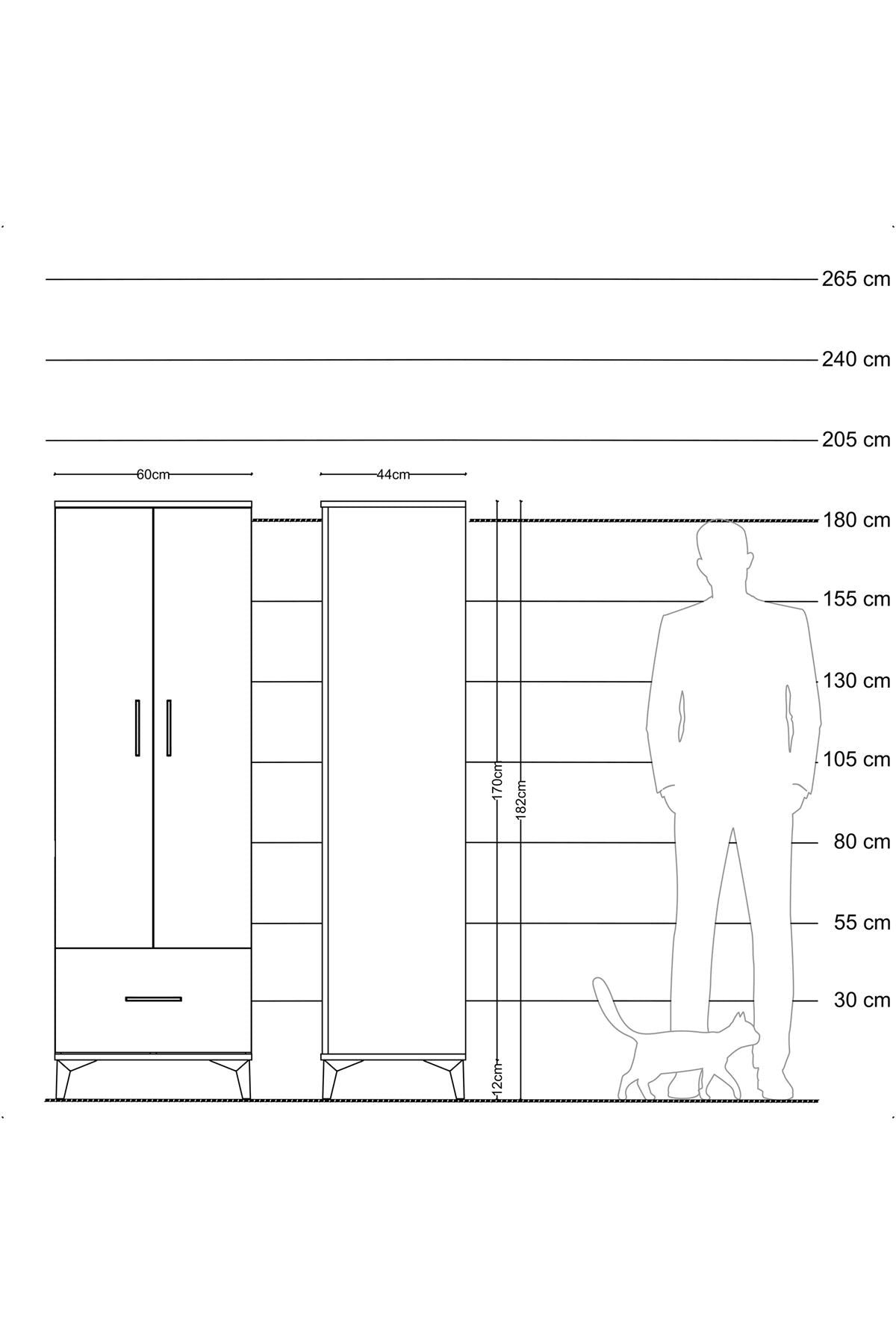 Hyperion Dolap 4 Raflı Tek Çekmeceli 2 Kapaklı 60x44x182 Çam-Çam