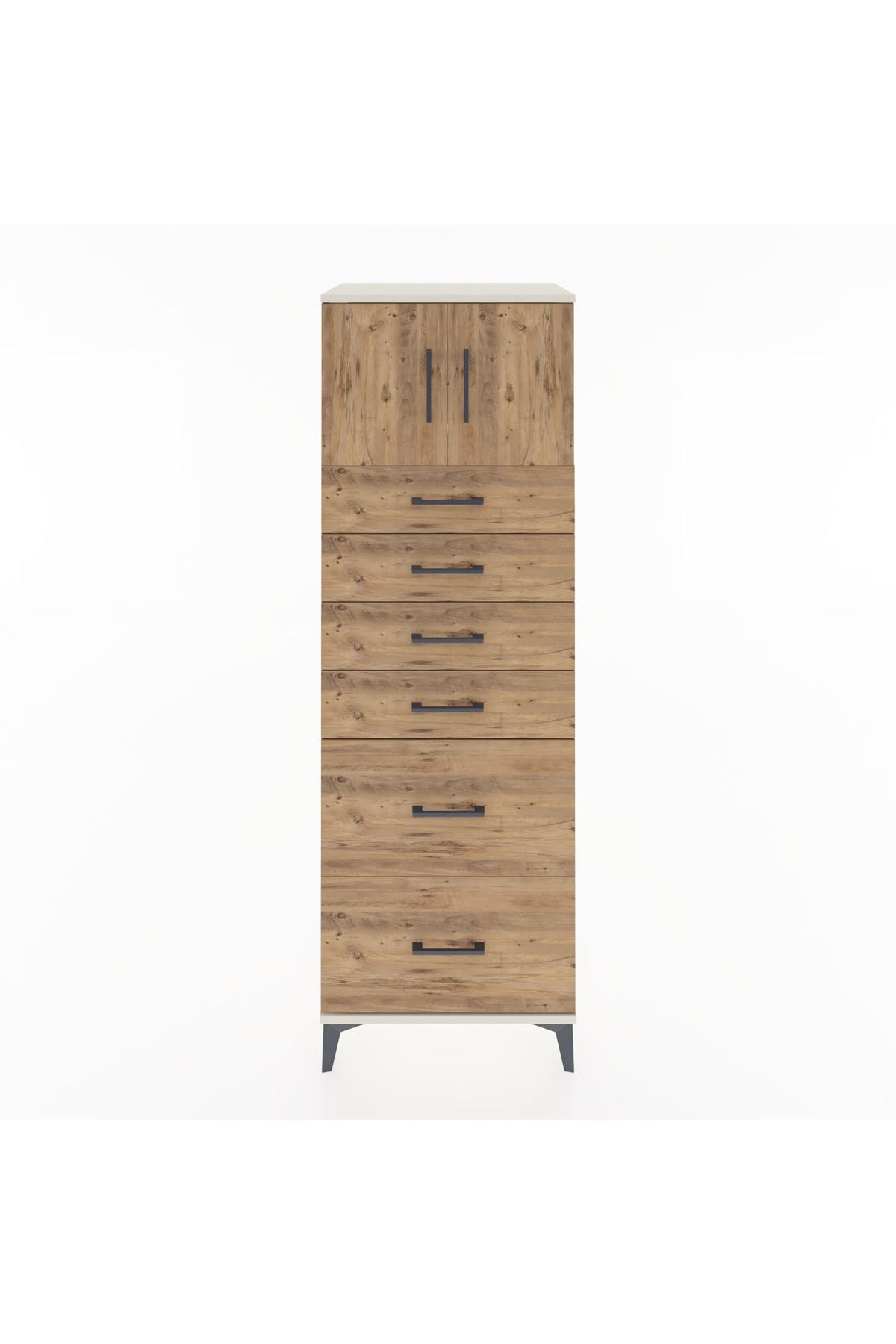 Hyperion Dolap Tek Raflı 6 Çekmeceli 2 Kapaklı 60x44x182 Aytaşı-Çam